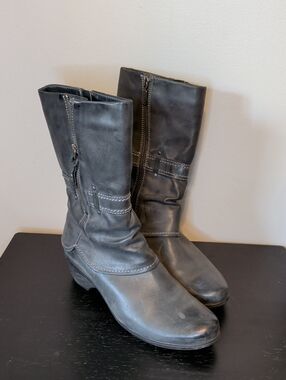 Blondo Dark Grey Leather Mid-Calf Moto Boots
